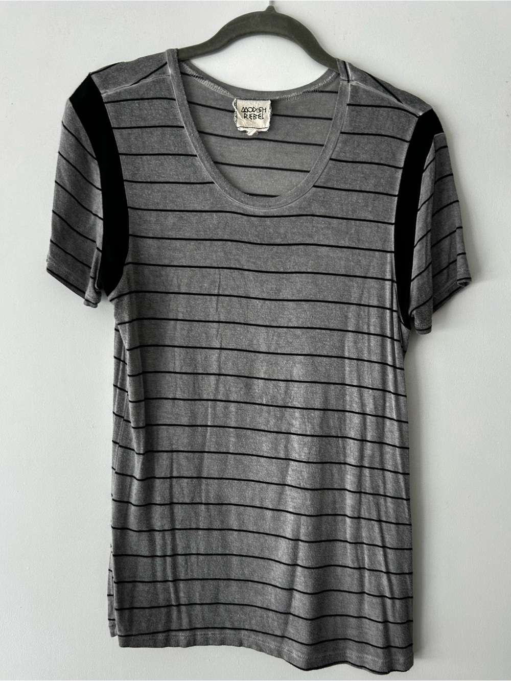 Modish Rebel Gray Striped Scoop Neck Tee